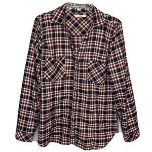Skies Are Blue Plaid Shacket Size Large Womens Red Blue Roll Tab Button Front
